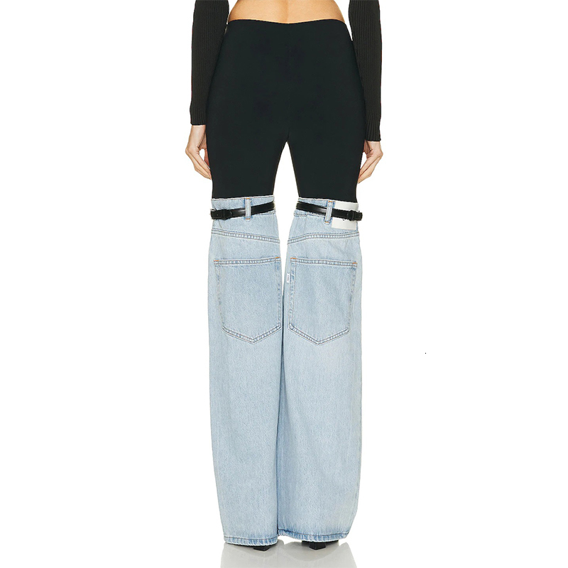 Women's Jeans Women High Waist Wide Leg Jeans Patchwork Multicolor Elastic Waist Colorblock Stretch High Street Pantaloon Jeans Pants 230920