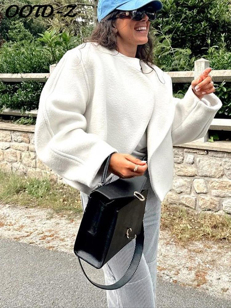 Women's Jackets Elegant White Coat Women Autumn Loose Long Sleeve Female Coats 2023 Fashion Winter Casual Streetwear Vneck Lady Overcoat 230919