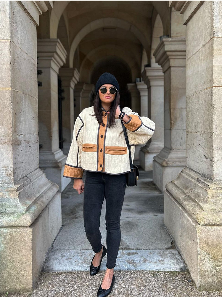 Women's Down Parkas Autumn Winter Cotton Jacket Women Contrasting Colors Long Sleeve Colorful Female Jackets Coat Lady Holiday Office Jackets 230