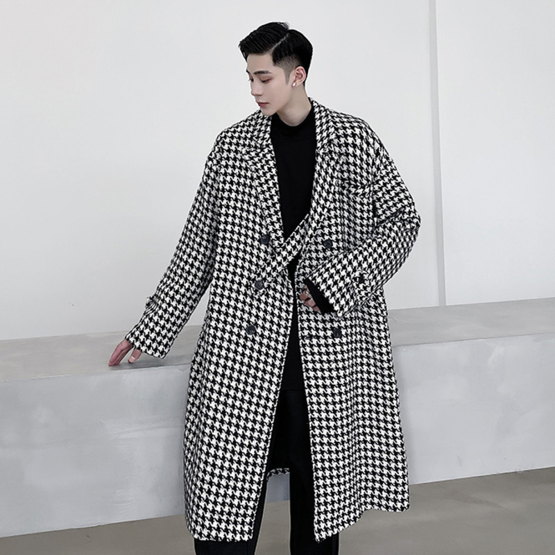 Men Blends NOYMEI Solid Color Plaid Korean Style Trench Autumn Winter Long Length Lapel Windbreaker Casual Woolen Coat WA2595 230920