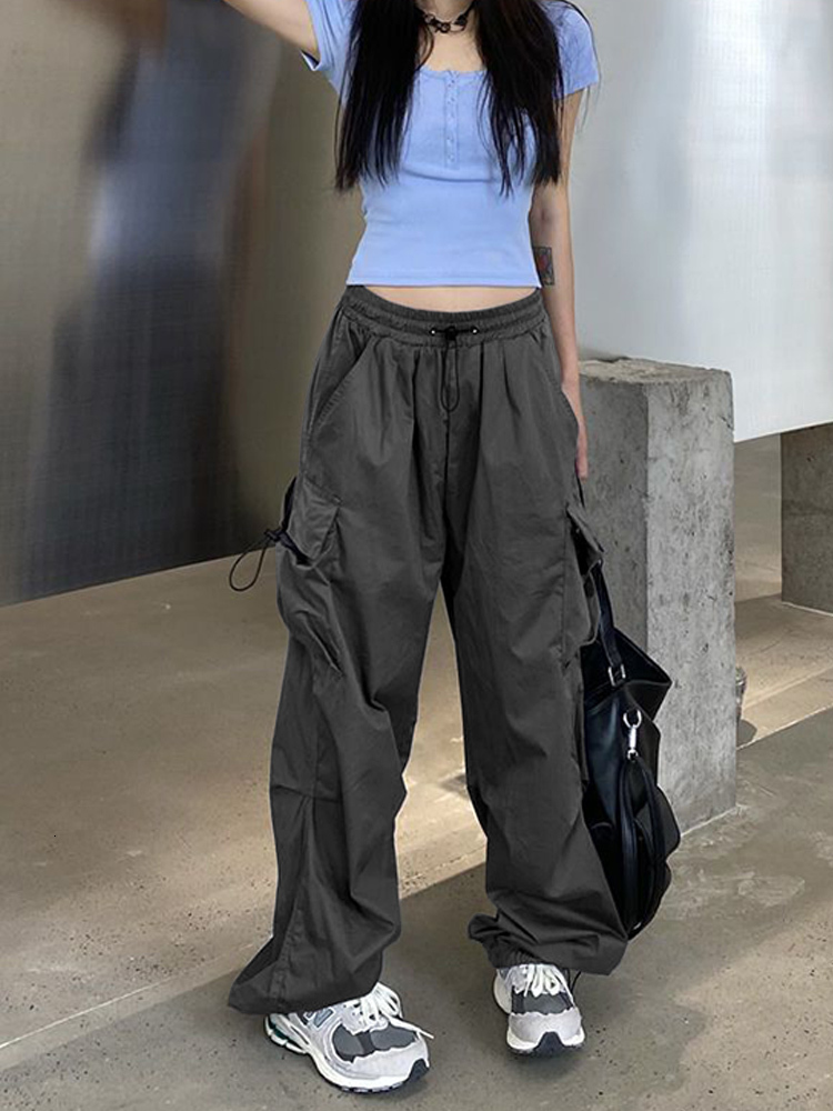 Women's Pants Capris WTEMPO Y2K Casual Cargo Pants Women Streetwear Drawstring Loose Wide Leg Straight Trousers Fashion Lady Oversize Sweatpants 