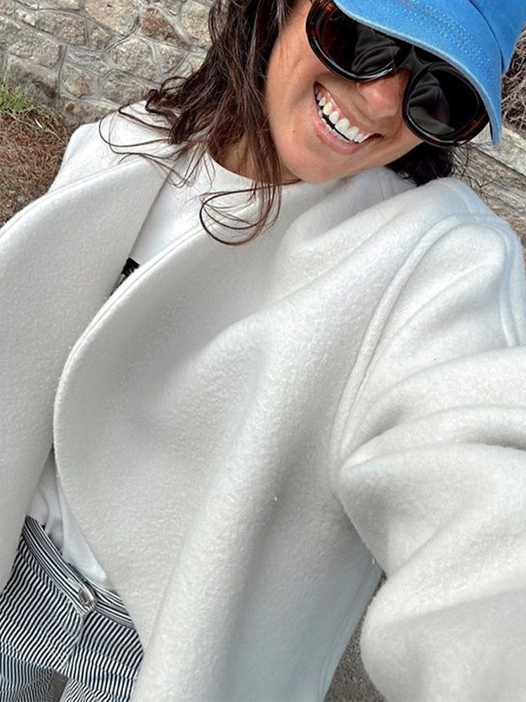 Women's Jackets Elegant White Coat Women Autumn Loose Long Sleeve Female Coats 2023 Fashion Winter Casual Streetwear Vneck Lady Overcoat 230919