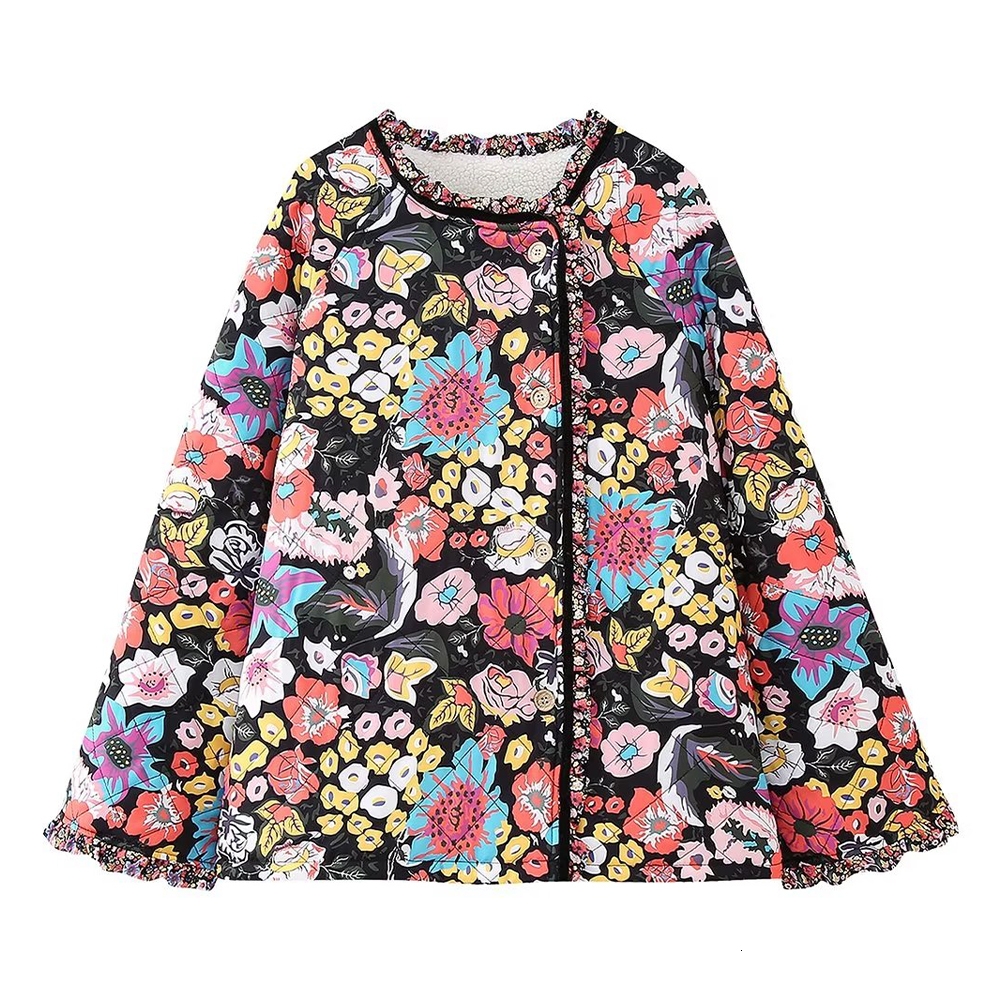 Women's Jackets Autumn and Winter 2023 Fashion Super Beautiful Printed Warm Lamb Quilted Jacket Vintage Long Sleeve Unique Coat 230919