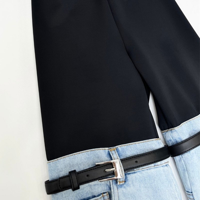 Women's Jeans Women High Waist Wide Leg Jeans Patchwork Multicolor Elastic Waist Colorblock Stretch High Street Pantaloon Jeans Pants 230920