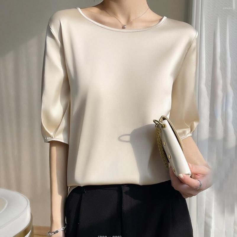 Women's Blouses Luxury Silk Blouse Women 2023 Spring/Summer Elegant Beautiful Woman Solid Satin Temperament T-shirt Simple Office Top