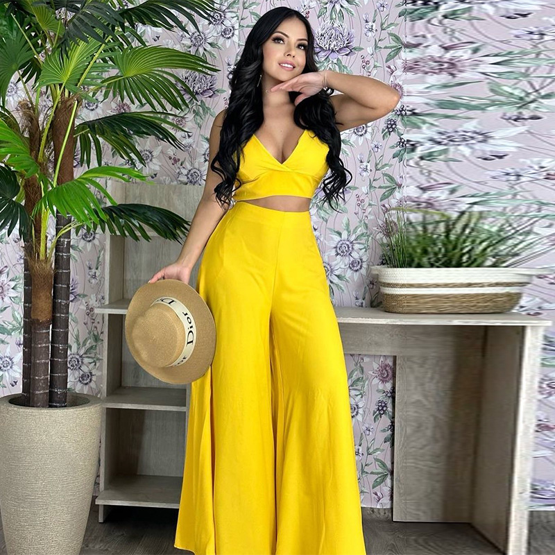 Women's Two Piece Pants Fashion Casual Set Solid Strap High Waist Woman 2023 Summer Streetwear Party Outfits Wholesale