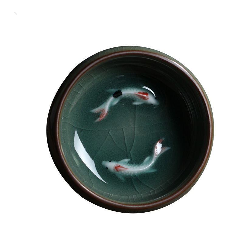 Tea Cups Longquan Celadon Porcelain Teacups Chinese Teapot Golden Fish Tea Cup Bowl 60ml Crackle Tea Set Cups Drop 230919