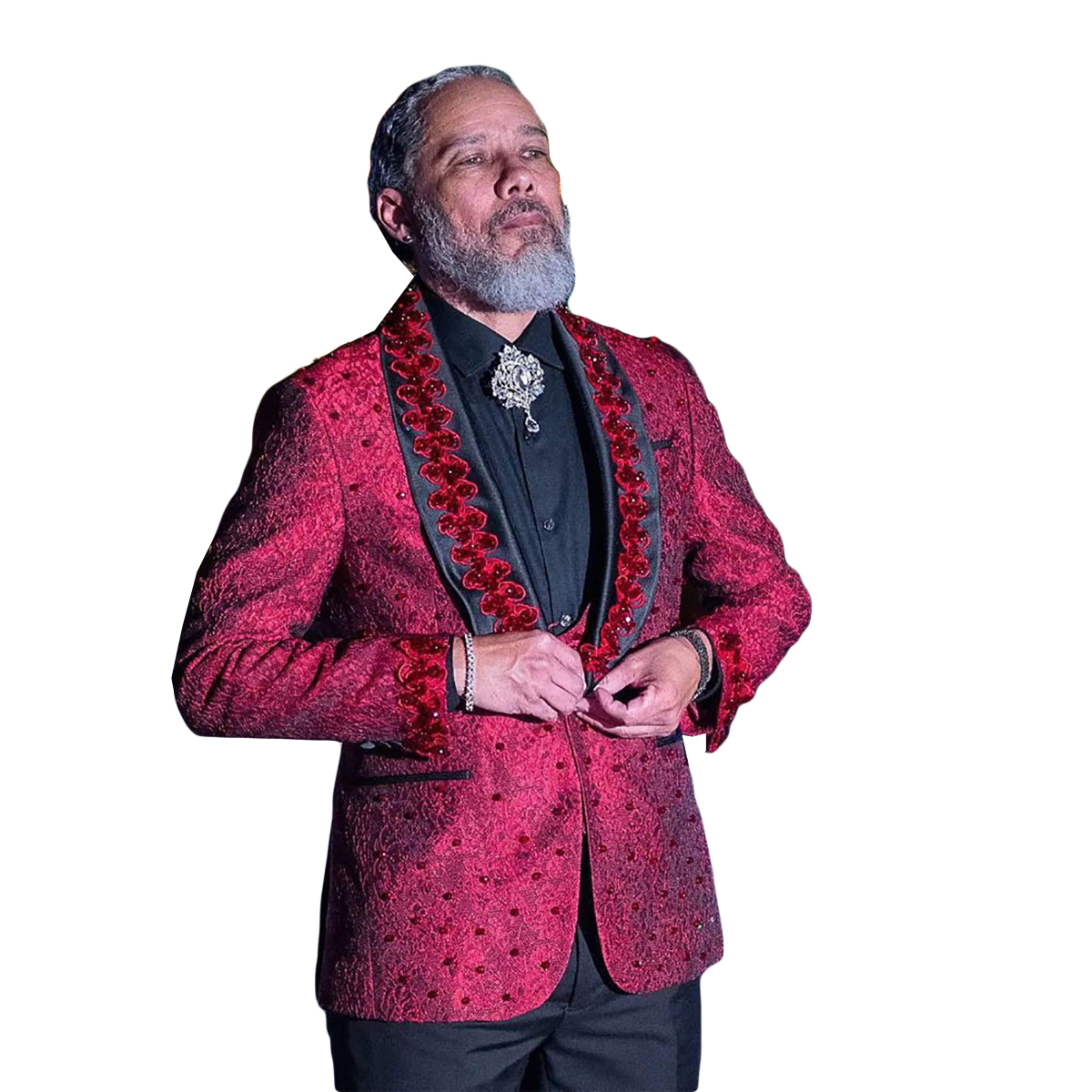 Dark Red Groom Wear Men Wedding Tuxeods 3D Flowers Shawl Lapel Jacket With Black Pants 2 Piece Business Prom Party Suits