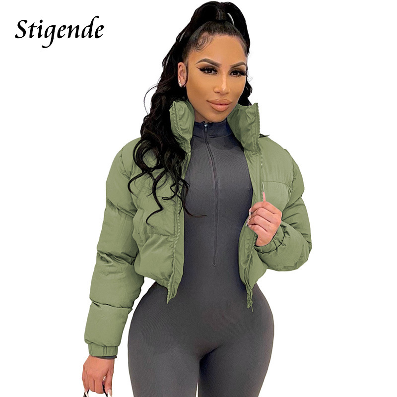 Women's Jackets Stigende Cotton Padded Coat Women Patchwork Puffer Parka Outwear Solid Color Winter Warm Zipper Crop Top Jacket Chaqueta Mujer 23