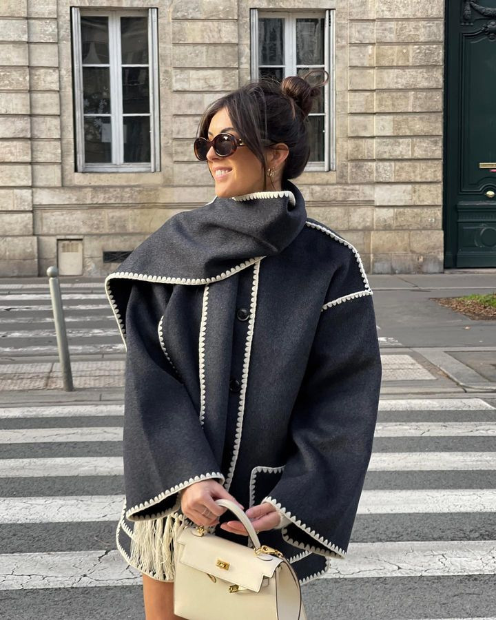 Women's Jackets Woolen Jacket Women Autumn Patchwork Tassel Scarf Single Breasted Pocket Coats Casual Fashion Long Sleeve Loose Top Streetwear 23