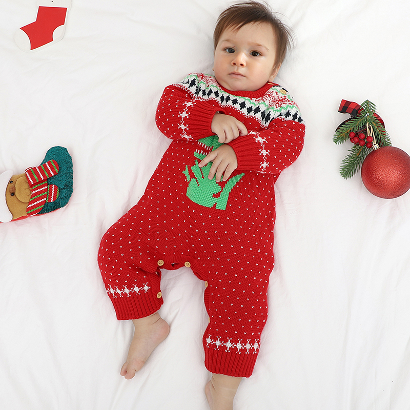 Rompers Christmas Jumpsuits Outfits Red Dinosaur Winter Baby Clothes Knit born Boys Girls s Children Wear Jumpsuit 230919