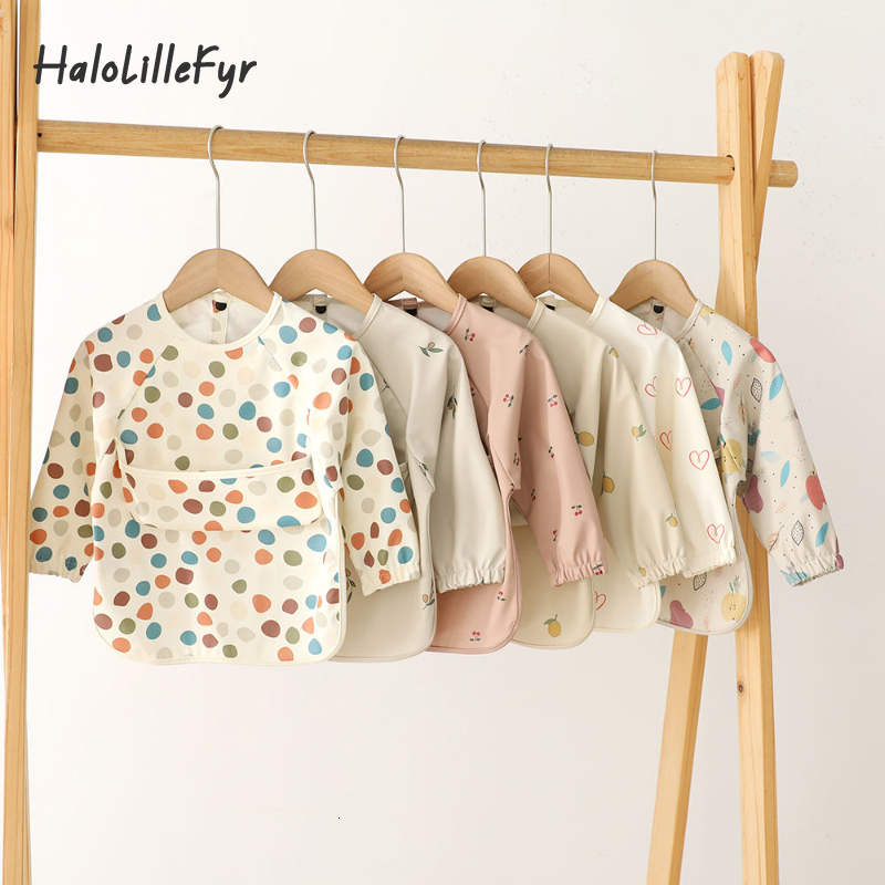 Bibs Burp Cloths Children Feeding Aprons Long sleeve Baby bib with Pocket Full Cover Baby Bibs with Pocket waterproof long sleeve bibs 230920