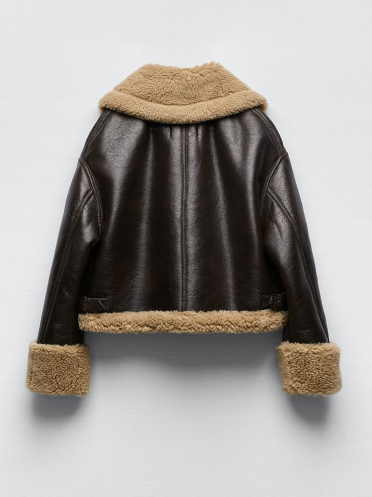 Women's Down Parkas Streetwear Loose Moto Biker Winter Shearling Sheepskin Leather Jackets Thicken Parka Faux Leather Lamb Fur Outwear 230919