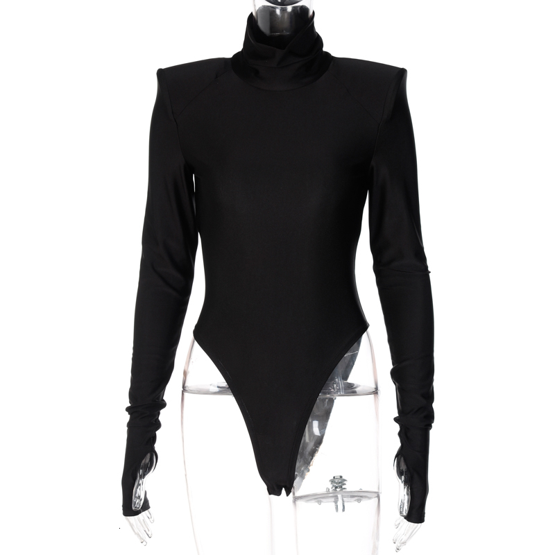 Women's Jumpsuits Rompers Hugcitar Solid Satin Long Sleeves With Shoulder Pads Turtleneck Slim Bodycon Sexy Bodysuit Fall Winter Women Party Y2K 