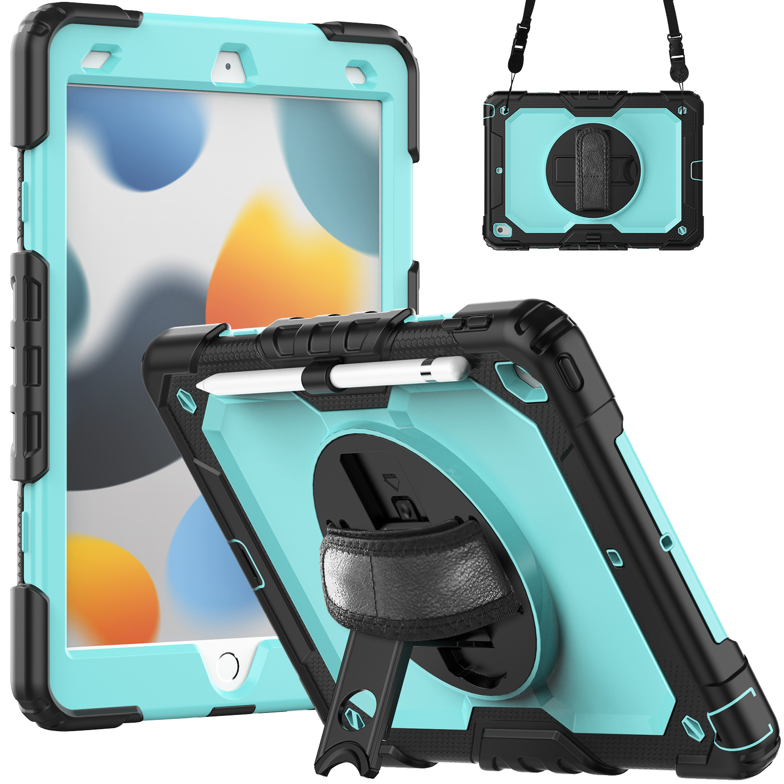 Shockproof Kids Case For iPad Pro 9.7 10.5 10.2 inch 7th/8th/9th Gen Hand Strap 360 Rotating Stand Silicone Armor Rugged Tablet Cover with PET Screen 