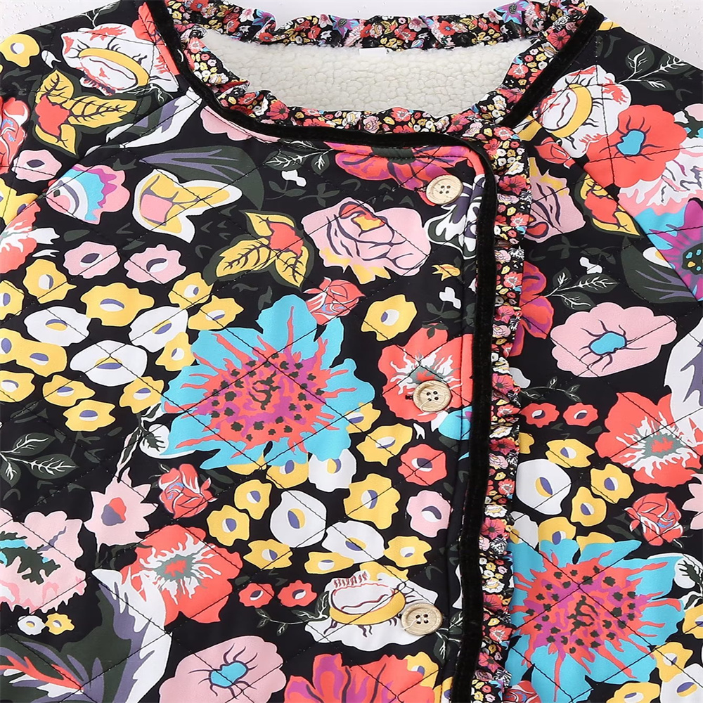 Women's Jackets Autumn and Winter 2023 Fashion Super Beautiful Printed Warm Lamb Quilted Jacket Vintage Long Sleeve Unique Coat 230919