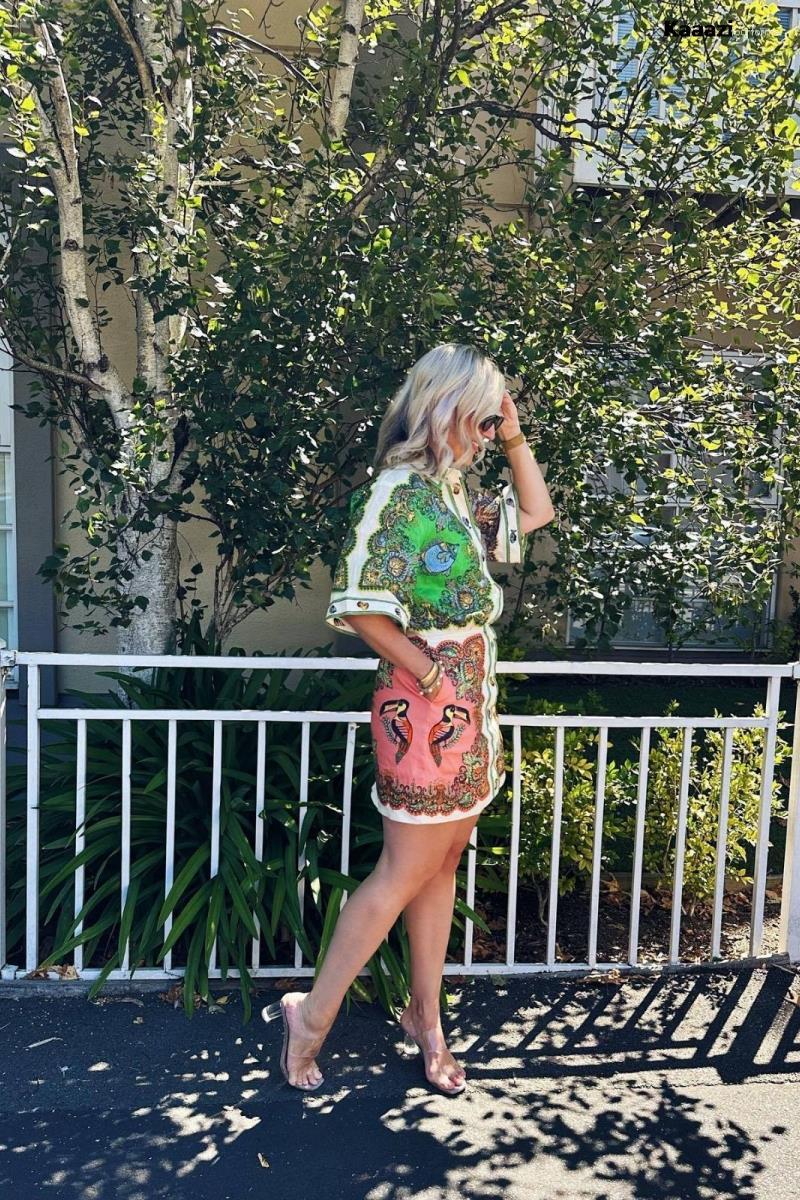 Casual Dresses KAAAZI Women Print Mini Dress Turn-down Collar Short Sleeve Button Holiday 2023 Summer Shirt Vintage Fashion Chic