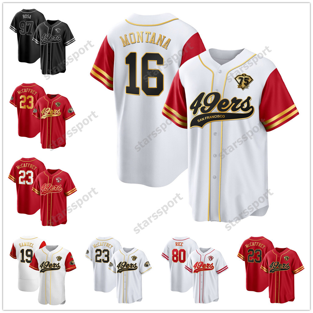 Christian McCaffrey Cool Flex Baseball Jerseys Trey Lance Nick Bosa Brock Purdy Niners George Kittle Deebo Samuel Fred Warner Jerry Rice Joe Montana Talanoa Hufanga