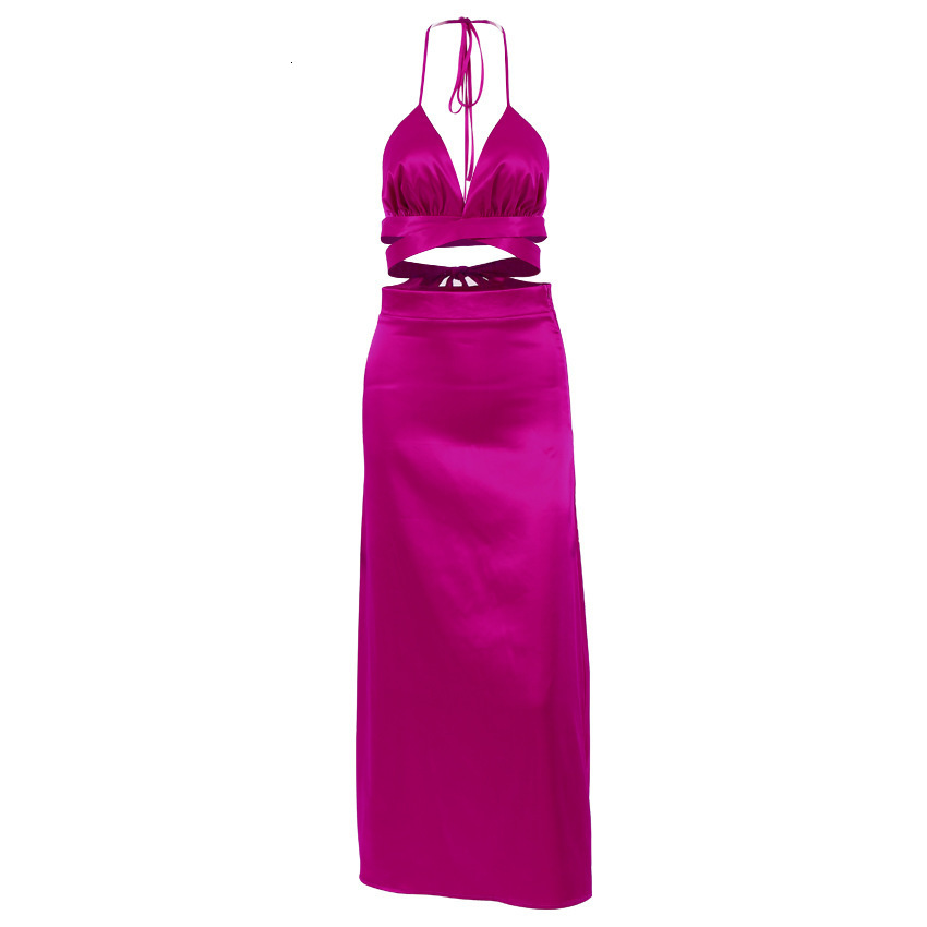 Womens Two Piece Pants eDressU 3PCS Pink Women Satin Blazer Jacket High Quality Long Trousers Office Elegant Sexy Halter Vest Tops Skirt SJY9939 23092