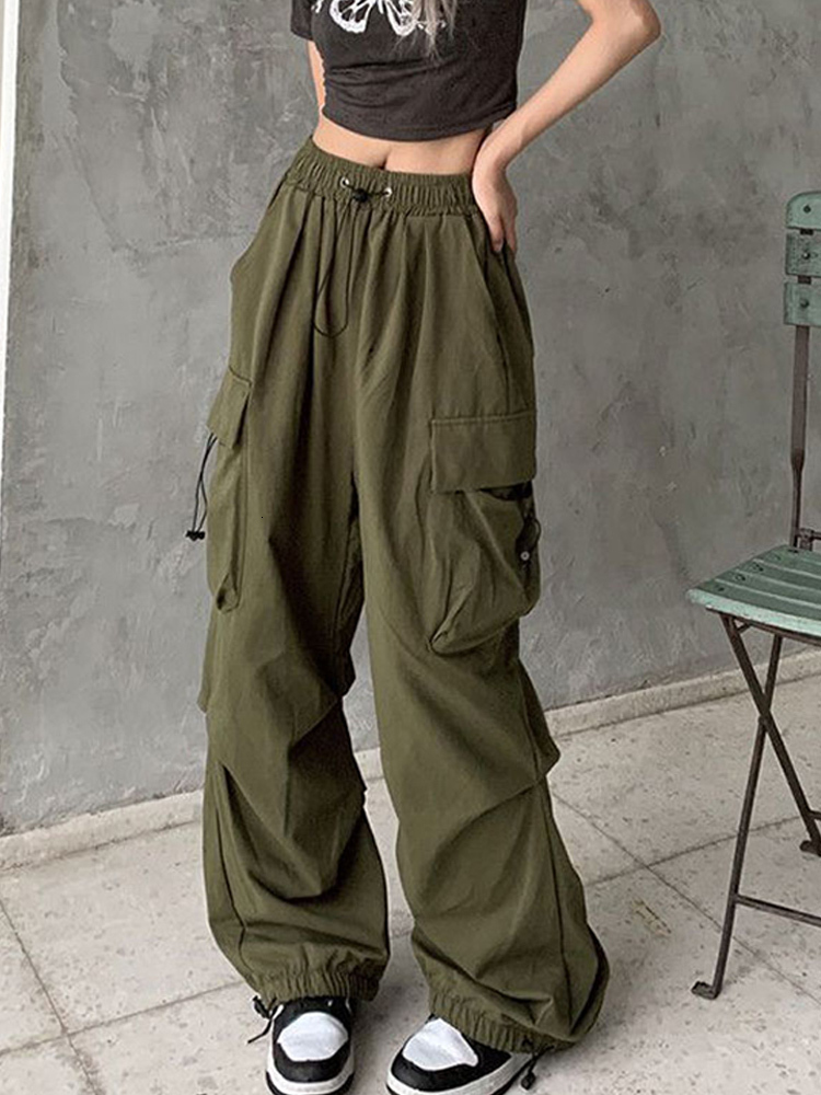 Women's Pants Capris WTEMPO Y2K Casual Cargo Pants Women Streetwear Drawstring Loose Wide Leg Straight Trousers Fashion Lady Oversize Sweatpants 