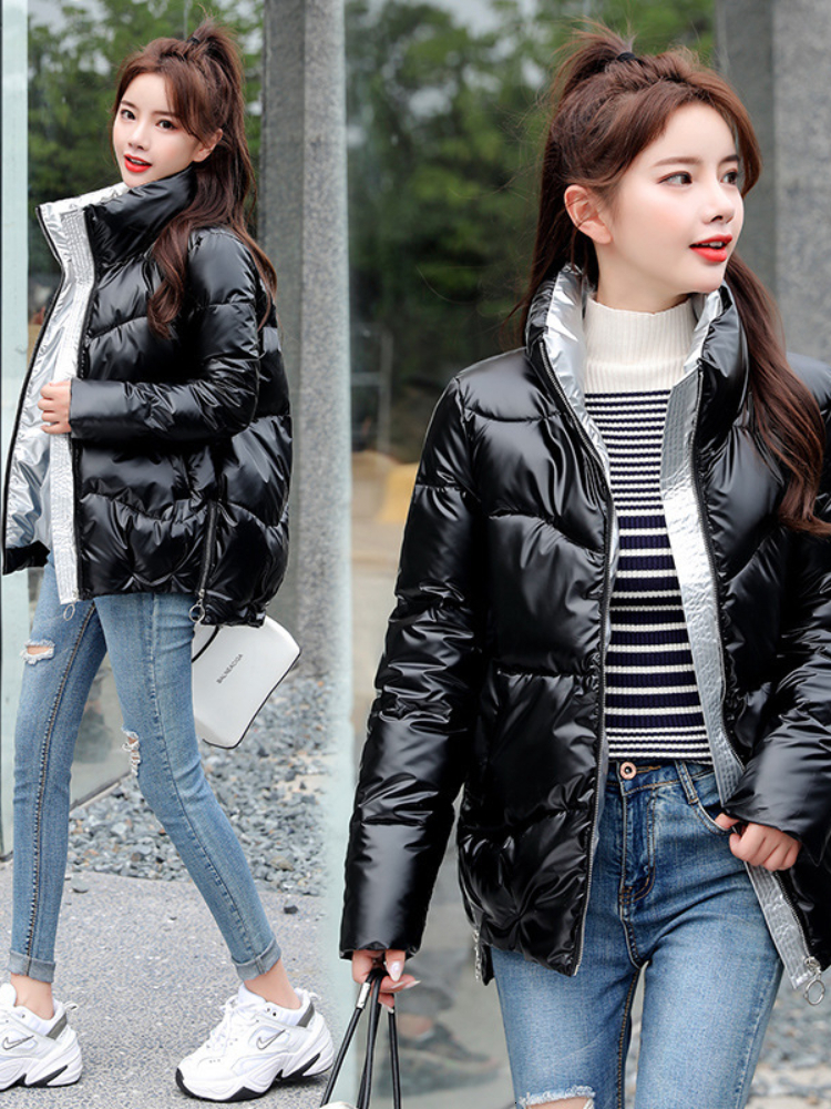 Women's Down Parkas Light-reflecting Jacket Women Winter Warm Bread Parka Short Padded Casual Thick Stand-callor Oversized Cotton Coat Femme Park