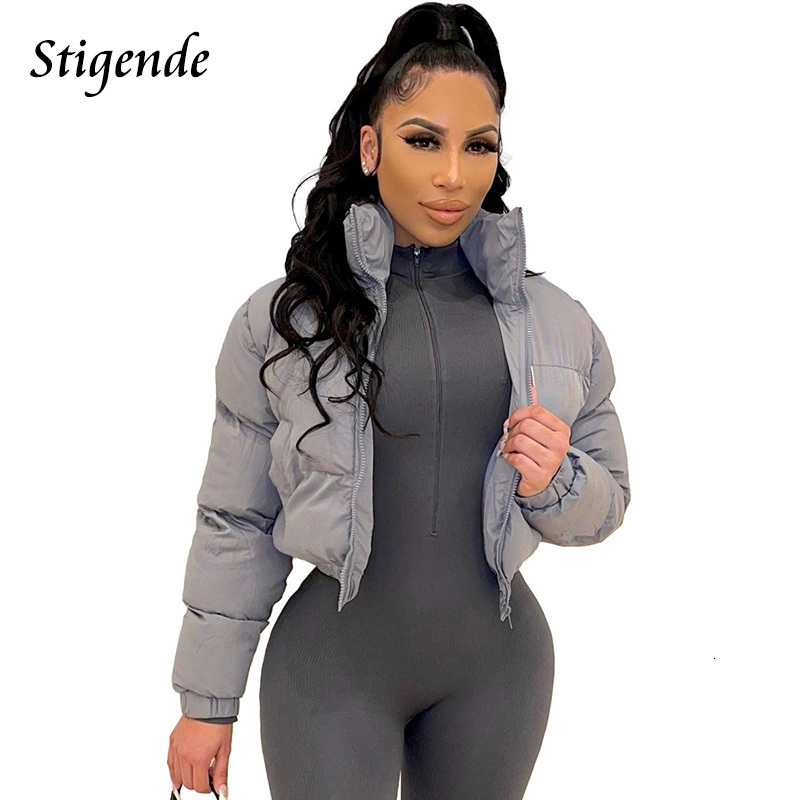 Women's Jackets Stigende Cotton Padded Coat Women Patchwork Puffer Parka Outwear Solid Color Winter Warm Zipper Crop Top Jacket Chaqueta Mujer 23