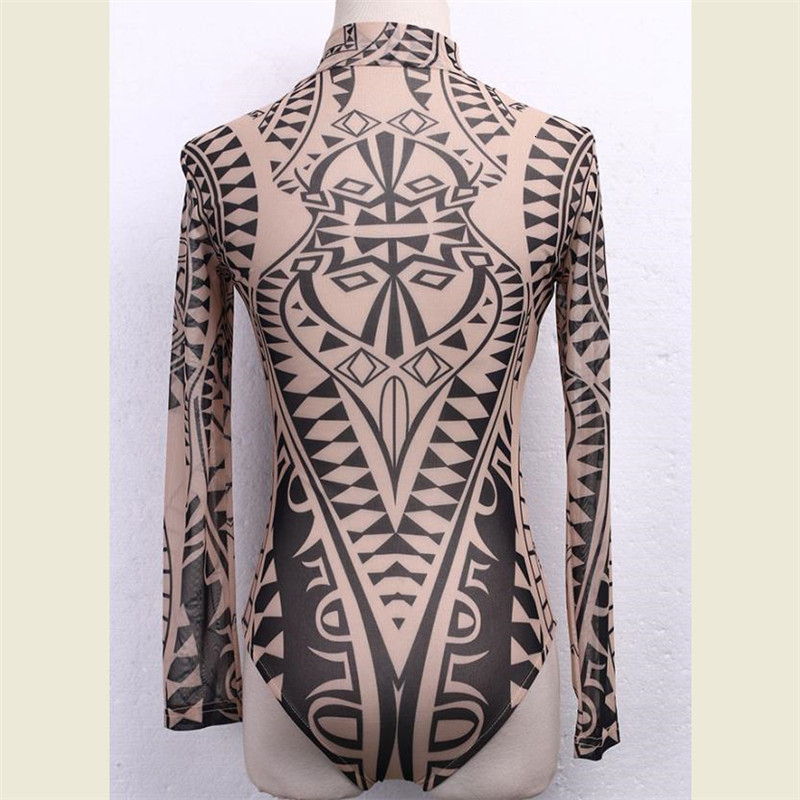 Women's Jumpsuits Rompers Overalls for Women Jumpsuits Elegent Totem Vintage Long Sleeve Turtleneck Bodysuit Women Casual Slim Fit Rompers Sunsui