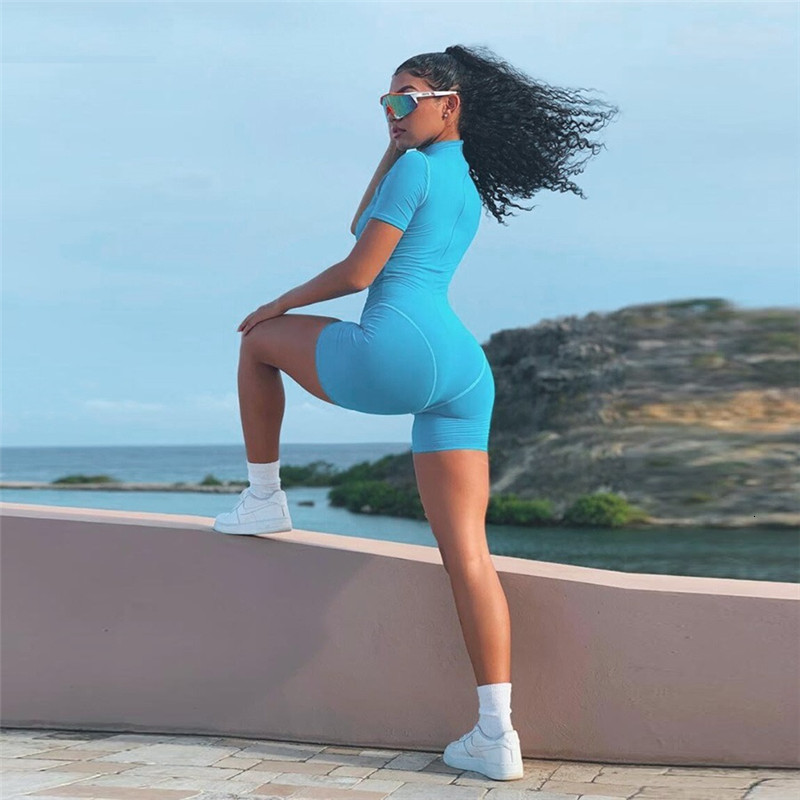 Women's Jumpsuits Rompers Sexy Skinny Fitness Sports Playsuits Women Reflective Letter Print Spring Summer Rompers Female Turtleneck Casual Bodys