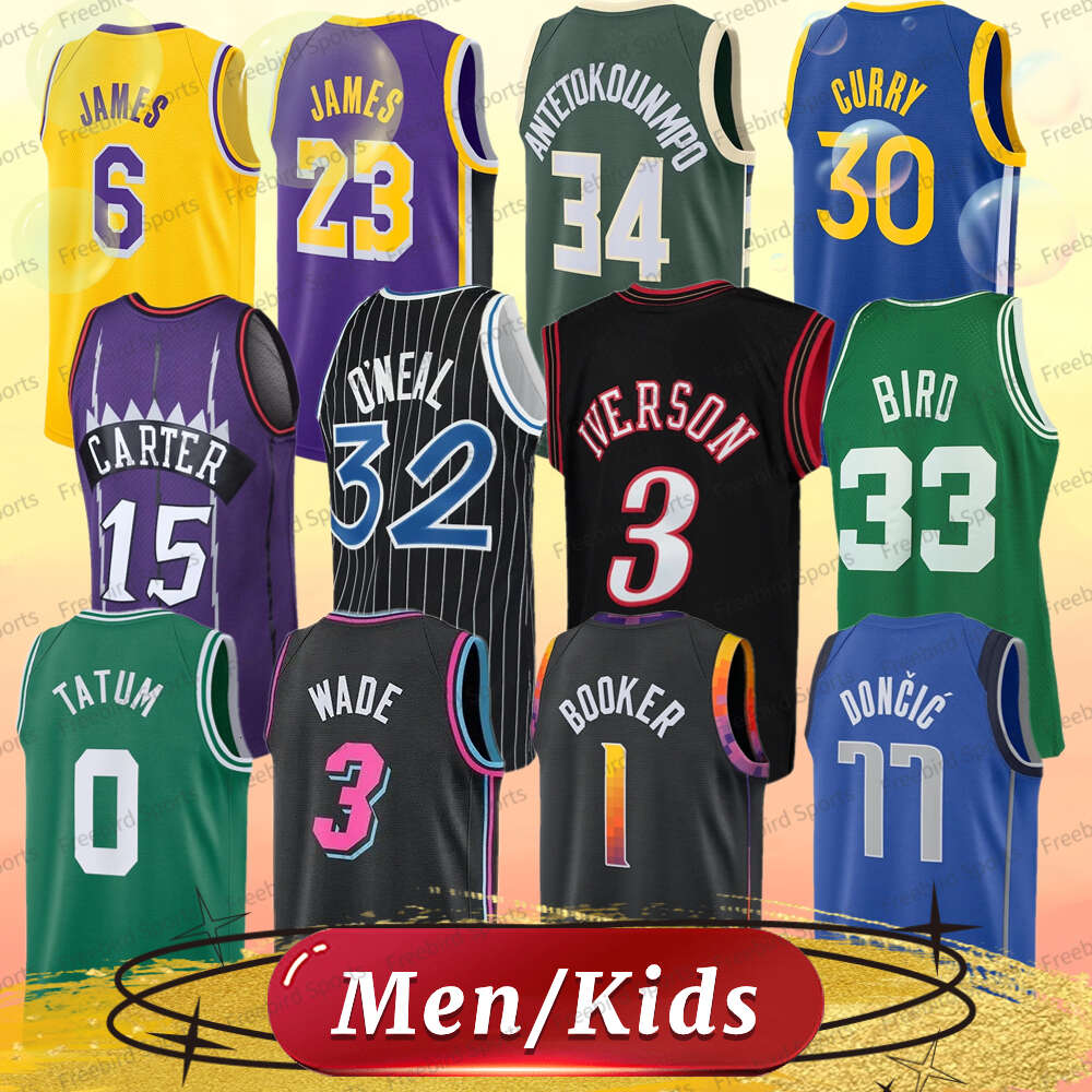 Men Kids Jersey 33 Larry Bird Vince Carter Allen Iverson CURRY James ONeal Doncic Tatum Giannis Bryant Mens Shirts Boys Jerseys New 2023 2024