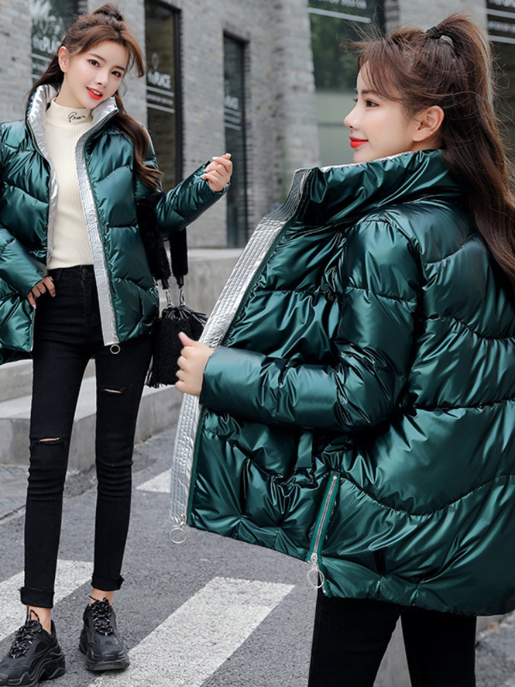 Women's Down Parkas Light-reflecting Jacket Women Winter Warm Bread Parka Short Padded Casual Thick Stand-callor Oversized Cotton Coat Femme Park