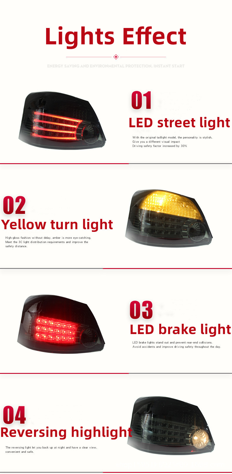 Auto LED Taillight for Toyota VIOS 2008-2014 Rear Tail Lights LED Street Lights Brake Reversing Highlight Signal