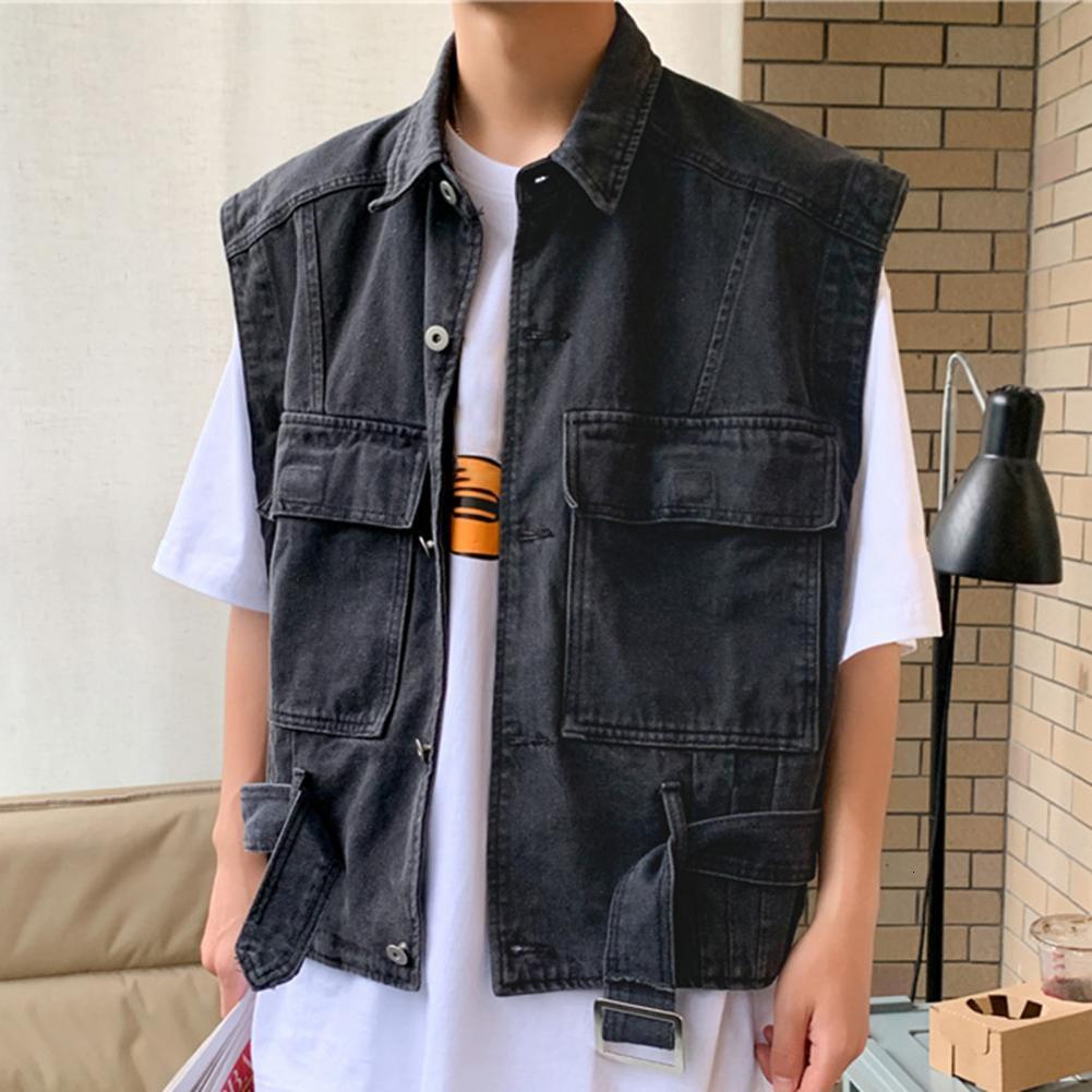 Men's Vests Men Vest Coat Loose Super Soft Streetwear Lapel Single Breasted Cargo Denim Waistcoat for Party 230919