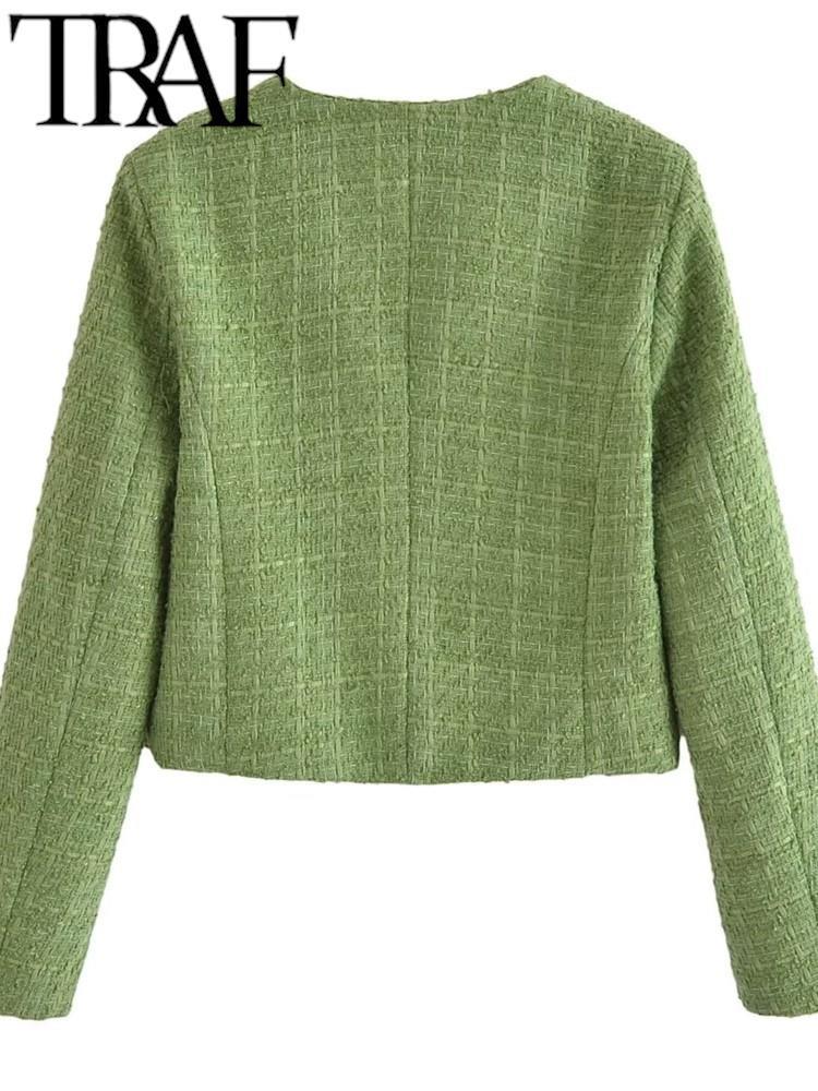 Women's Jackets TRAF Tienda 2023 Autumn Solid Women Fashion Coat Single Breasted Casual Slim Pockets With O Neck Crop Top 230919