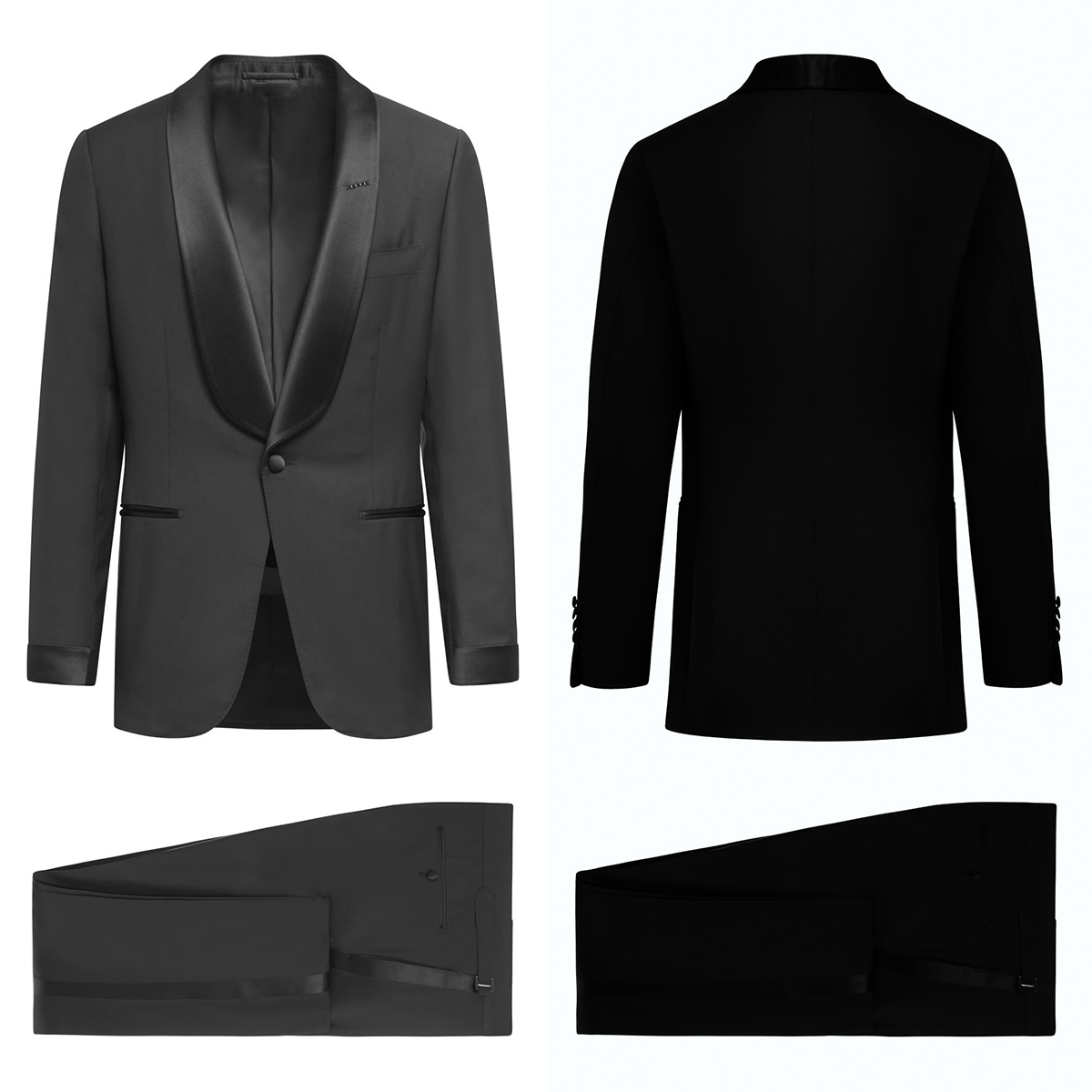 Elegant Two Pieces Wedding Tuxedos Men Suits Solid Color Fashion Shatin Shawl Lapel Jacket Customized Pockets Bridegroom Coat Regular Pants Formal