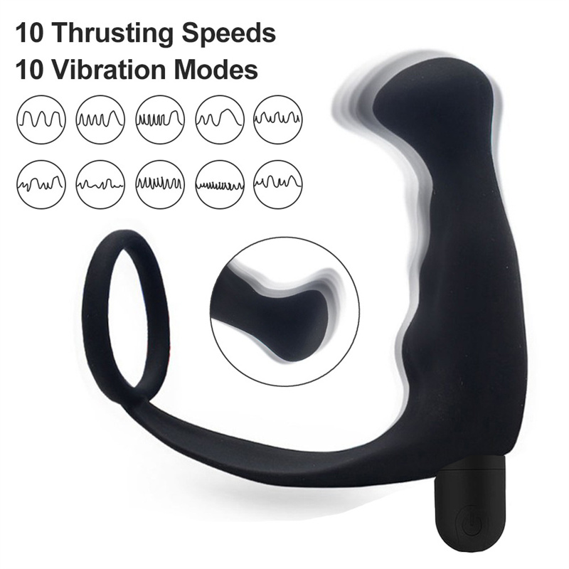10 Speed Prostate Massager Vibrating Cock Ring Anal Toy for Men Delay Ejaculation Butt Plug Sex Toys