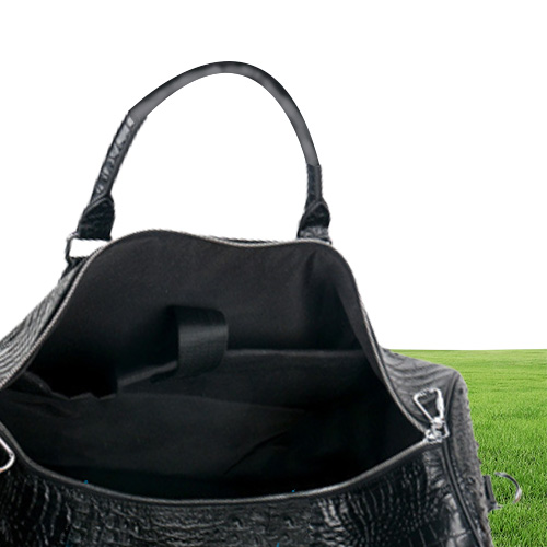 Male Genuine Leather Travel Bag Large Crocodile pattern Big Fitness Handbag Luggage Drums Shoulder Business computer Bags Black Me