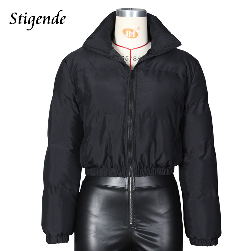Women's Jackets Stigende Cotton Padded Coat Women Patchwork Puffer Parka Outwear Solid Color Winter Warm Zipper Crop Top Jacket Chaqueta Mujer 23