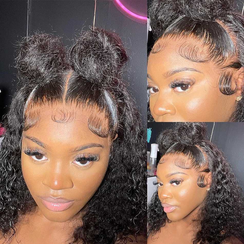 Short Curly Human Hair Wigs 13X4 Deep Wave Bob Lace Front Brazilian Glueless Synthetic Wig For Women