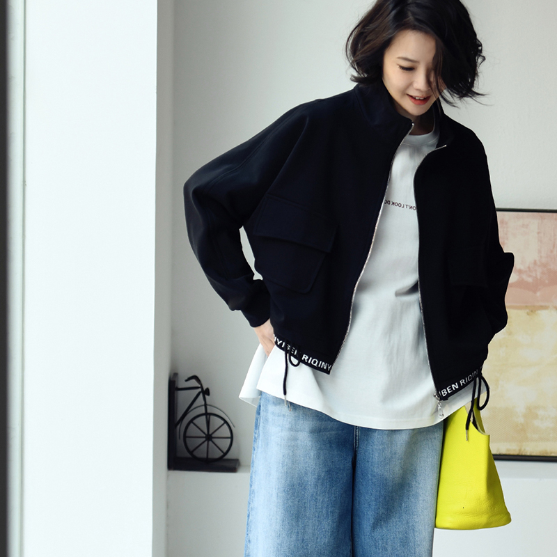 Women's Jackets MICOCO W6750C Korean version of casual simple letter loose bat sleeve zipper standup collar short coat 230919