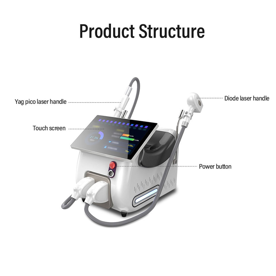 2 in 1 Tri-wavelength 808 diode laser hair removal and nd yag pico laser tattoo removal machine