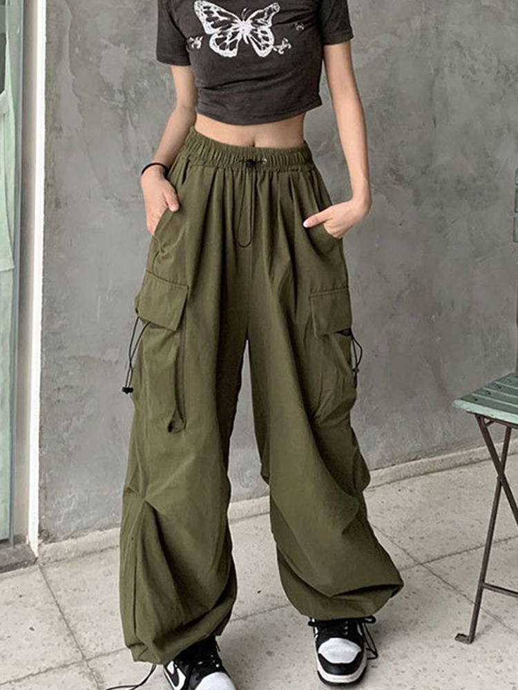 Women's Pants Capris WTEMPO Y2K Casual Cargo Pants Women Streetwear Drawstring Loose Wide Leg Straight Trousers Fashion Lady Oversize Sweatpants 