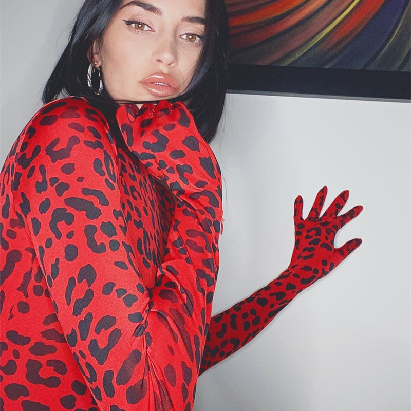 Women's Jumpsuits Rompers OMSJ Selling Trendy Hipster Turtleneck Rompers For Women Full Sleeve Connection Gloves Leopard Print Streetwear Y2k Bod