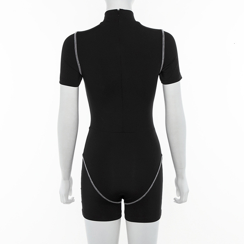 Women's Jumpsuits Rompers Sexy Skinny Fitness Sports Playsuits Women Reflective Letter Print Spring Summer Rompers Female Turtleneck Casual Bodys