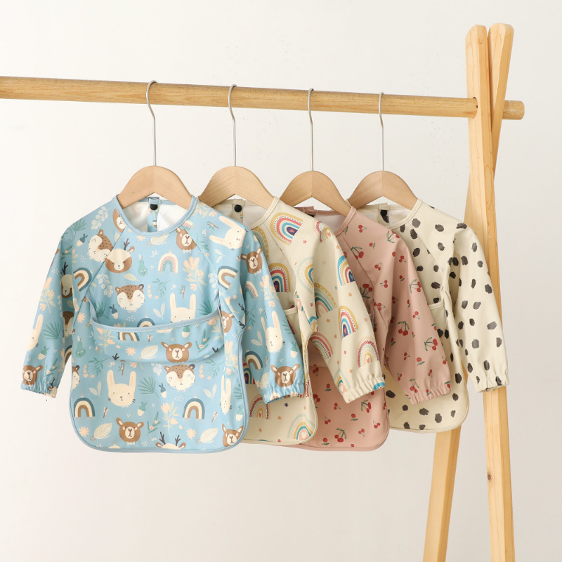 Bibs Burp Cloths Children Feeding Aprons Long sleeve Baby bib with Pocket Full Cover Baby Bibs with Pocket waterproof long sleeve bibs 230920