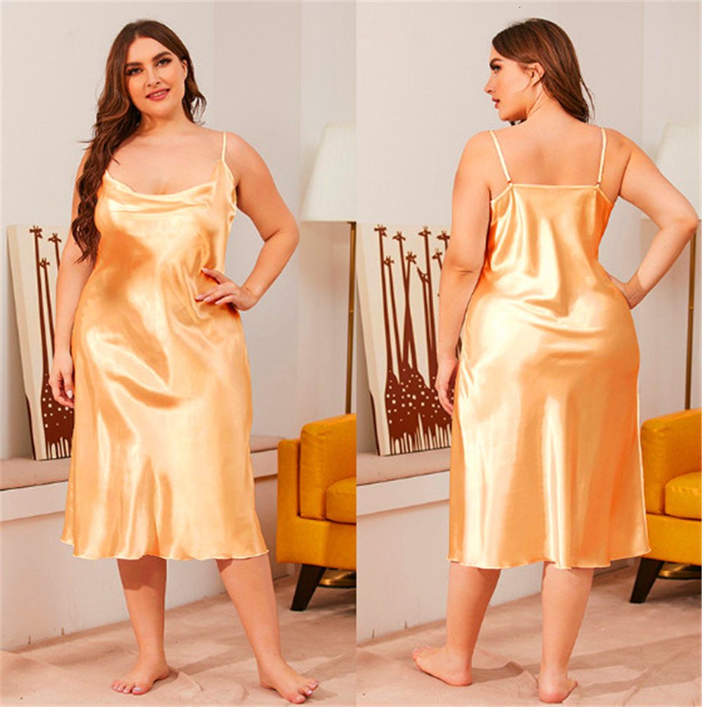 Plus size Dresse Size Pajamas Dress V Neck Full Slip Lounge Sleepwear Satin Silk House Nightgown Sexy Nighty 3XL 230920