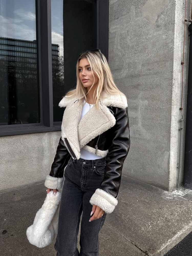 Women's Jackets Suninheart Fashion Double Sided Short Jacket Women Warm Thick Lapel Lambswool Coat Autumn Winter Vintage Female Fleece Chic Tops 