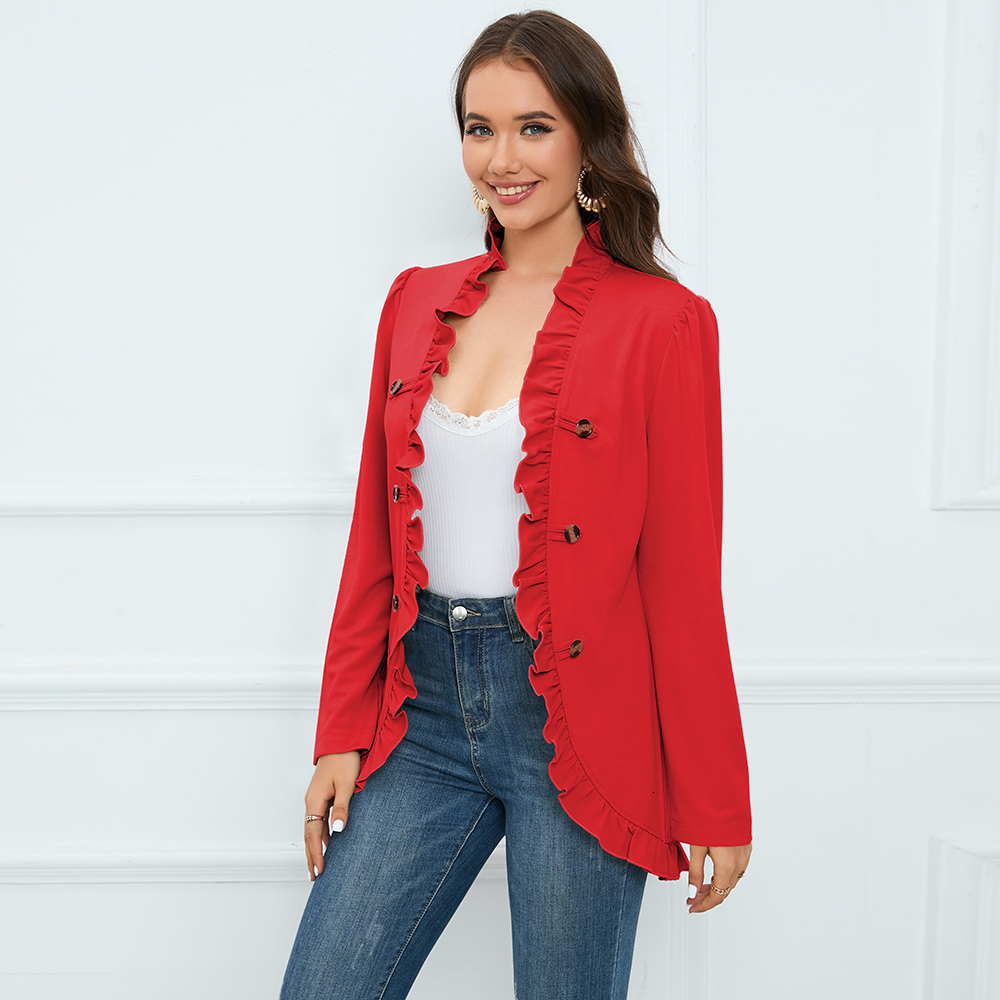 Women's Jackets Fashion Office Lady Ruffles Cardigan Coat 2023 Autumn Double Breasted Blazers Streetwear Women Elegant Long Sleeve Ruched Suits 2