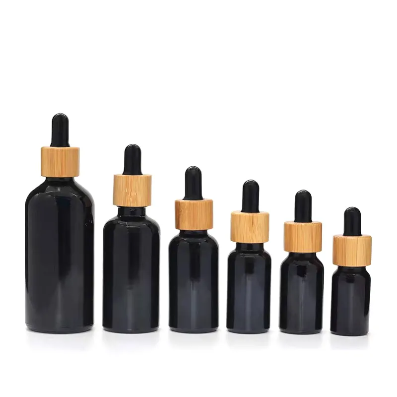 wholesale Frosted Glass Dropper Bottle Amber White Black Blue Green With Bamboo Cap 1oz Essential Oil Bottle 5ml 10ml 20ml 30ml 50ml LL