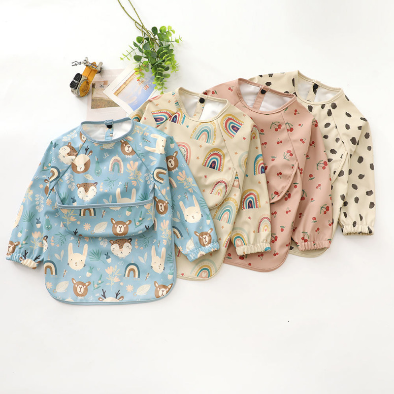 Bibs Burp Cloths Children Feeding Aprons Long sleeve Baby bib with Pocket Full Cover Baby Bibs with Pocket waterproof long sleeve bibs 230920
