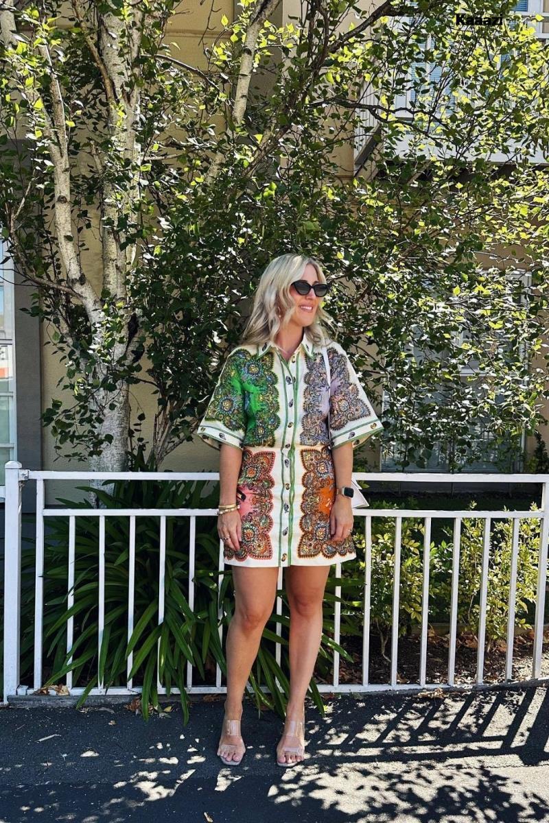 Casual Dresses KAAAZI Women Print Mini Dress Turn-down Collar Short Sleeve Button Holiday 2023 Summer Shirt Vintage Fashion Chic
